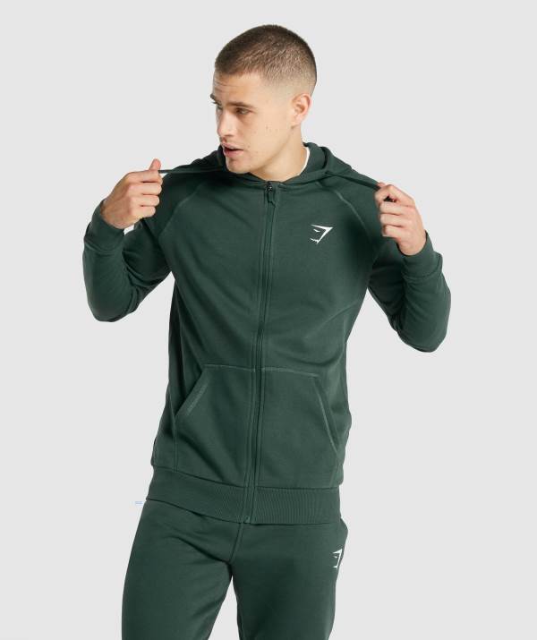 Panske Mikiny S Kapucňou Gymshark Crest Zip Up Tmavo Zelene | VU9346817